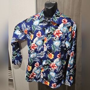 Men's Floral Long Sleeve Hawaiian Shirt Size  Medium Blue Yellow Orange Red NWOT